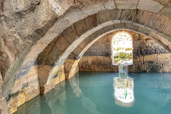 בריכת בית הקשתות הרומית בפארק קנדה מלאה במים