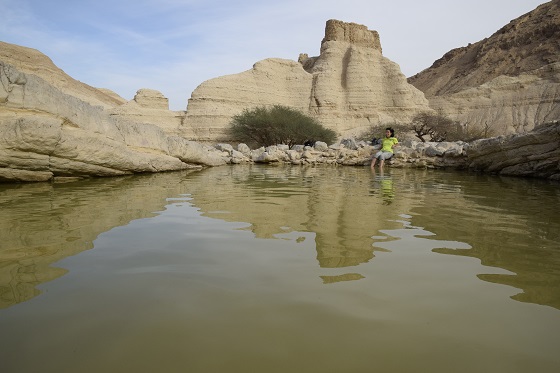 הגב הענק תחת מצד זוהר מלא במים לאחר שיטפונות - דרום מדבר יהודה