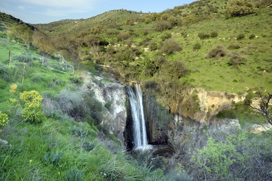 מפל נחל מיצר בזרימה בימים שלאחר שיטפון - דרום רמת הגולן